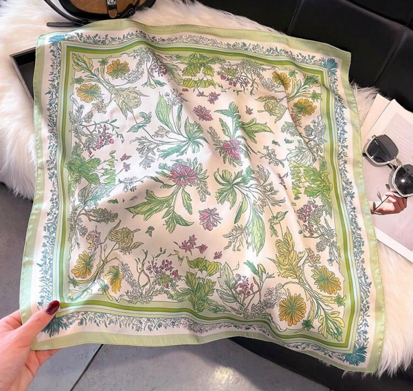 Olive floral scarf